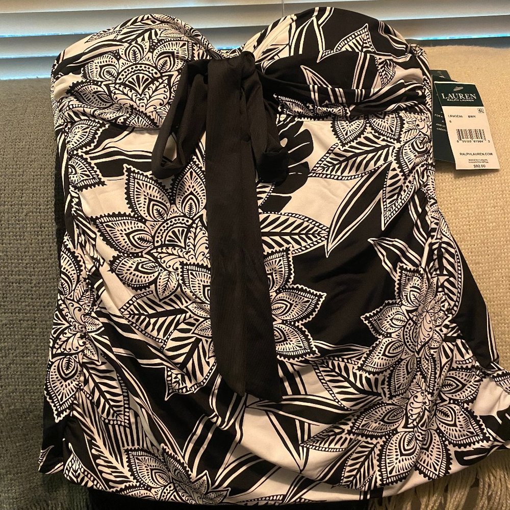 Ralph Lauren Black & White Floral Swim Top - NWT .